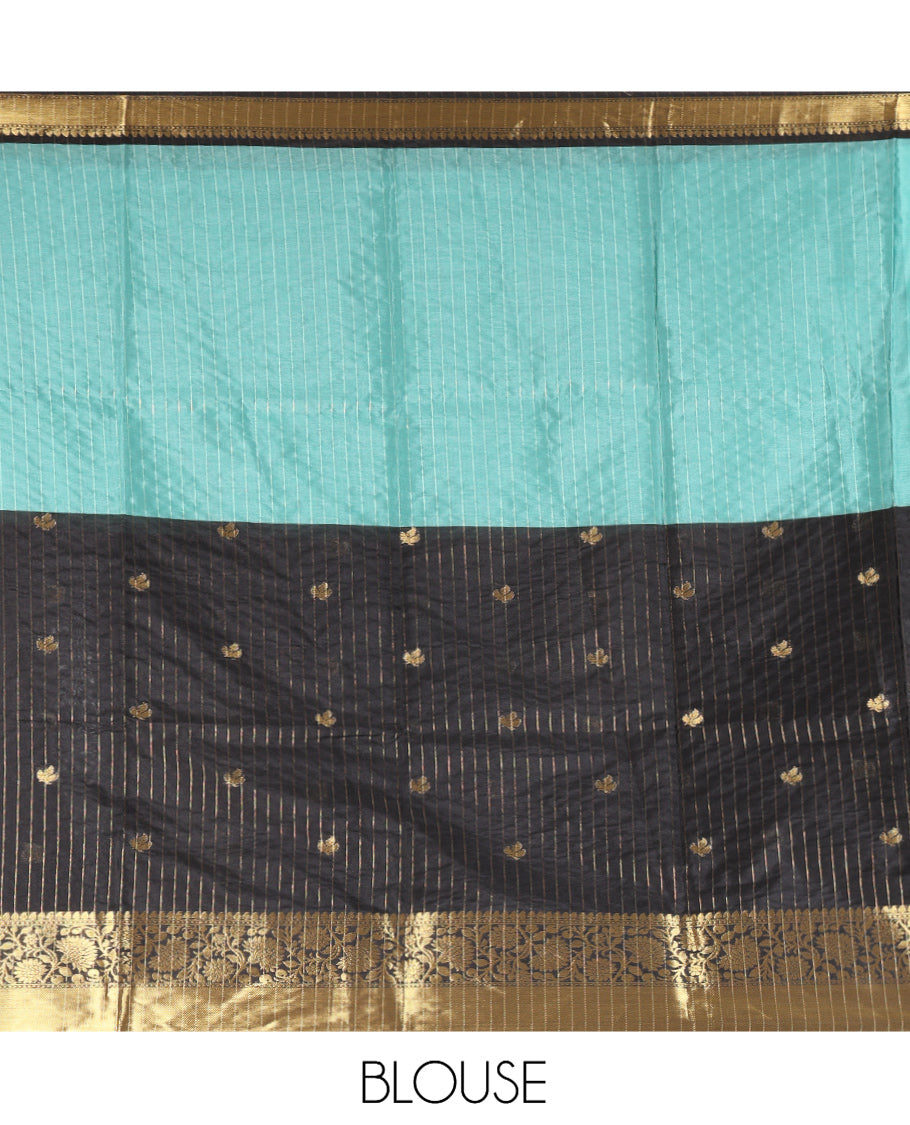 Sea Green-Black Semi-Katan Silk Saree