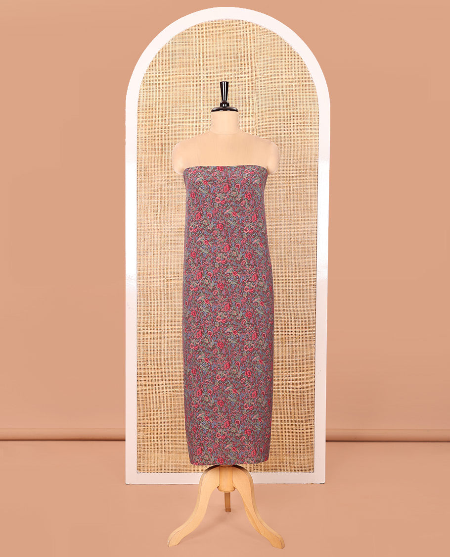 Onion Pink Material Chudidar Set, Elegantly Decorated with Floral Print on Its Italian Crepe Top, Italian Crepe Bottom, and Georgette Dupatta of Floral Print