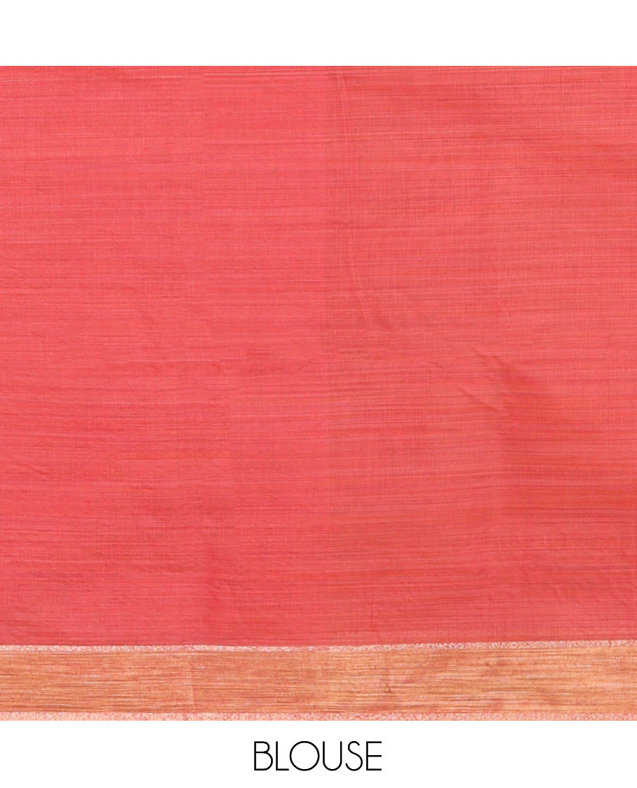 Rust Chanderi Cotton Saree Features Floral-Elephant Embroidery, a Contrast Border, and a Matching Blouse