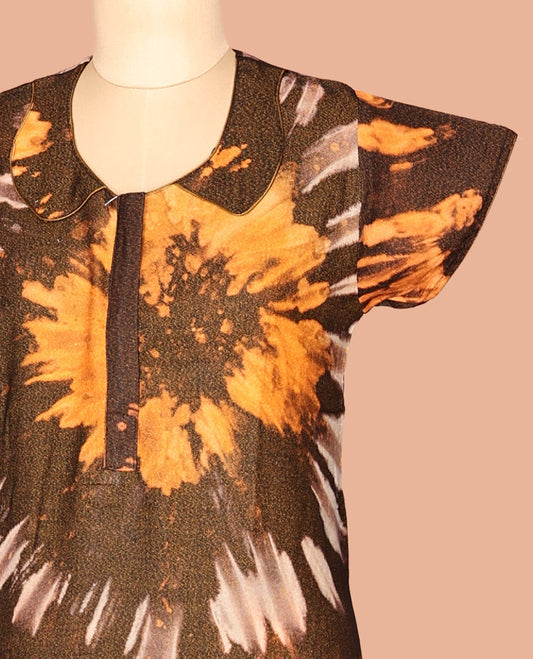 Brown Shibori Cotton-Blended Nighty