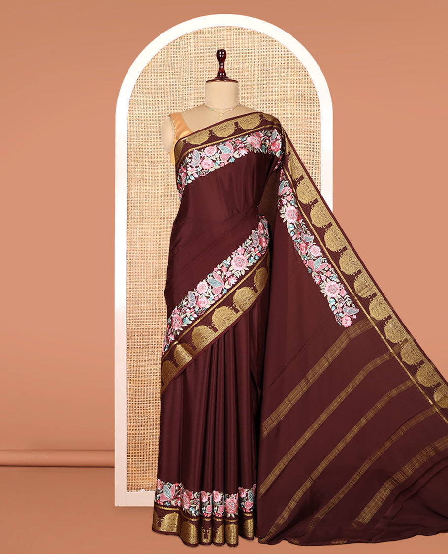 Brown Plain Mysore Silk Saree