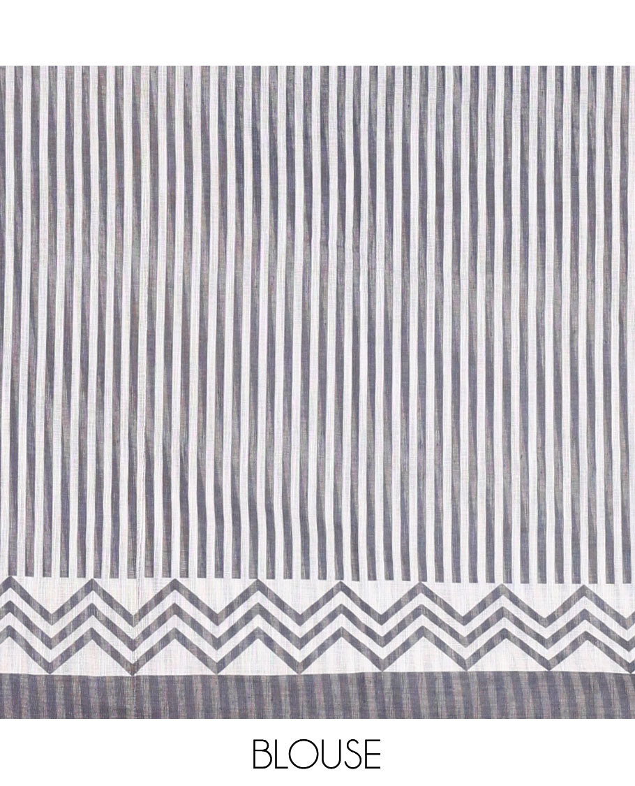 Borderless Yellow Linen Cotton Saree, Embellished with Stripes, a Self-Pallu of Stripes, and a Contrast Blouse