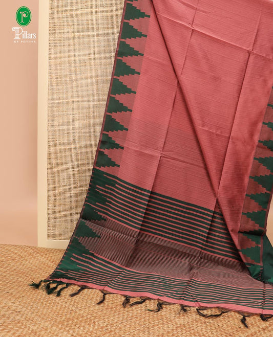 Onion pink semi jute saree with contrast temple border & striped pallu alog with contrast blouse