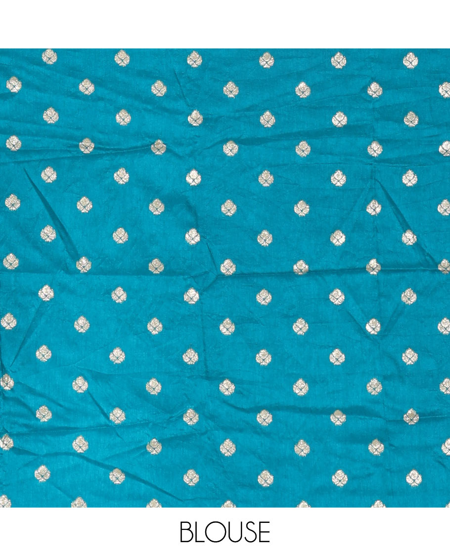 Navy Blue and Blue Dola Silk Saree Subtly Sparked with Vertical Golden Stripes Running All Over Its Body, Complemented by a Contrast Traditional Zari Design Woven Border, Subtly Striped Pallu, and a Contrast Buttas Woven Blouse