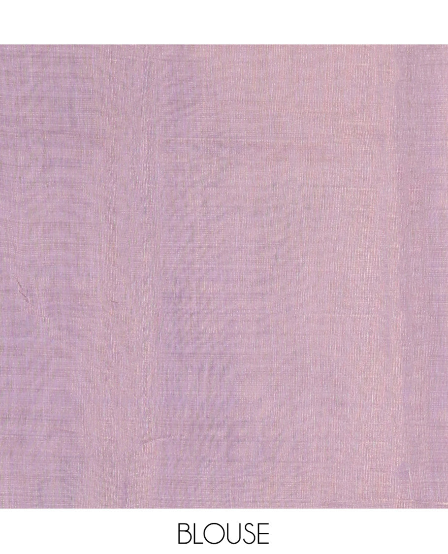Borderless Cream-Blue Tissue Saree Features Floral Print, a Floral Printed Pallu, and a Contrast Blouse