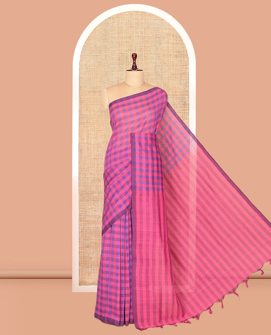 Borderless Pink-Violet Mangalagiri Cotton Saree