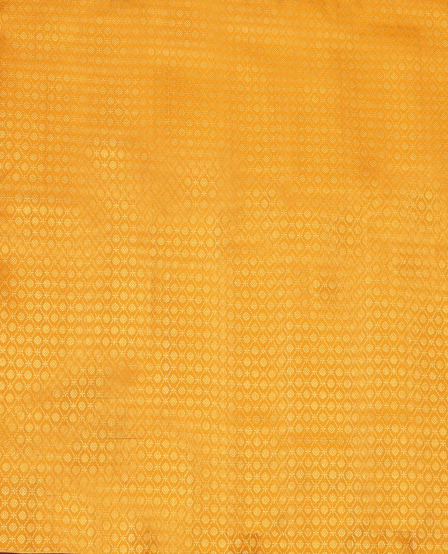 Yellow Pure Silk Half-Saree, Subtly Sparkled with Jacquard Design on Its Skirt, Complemented by a Contrast Zari Design Border, Comes with a Contrast Blouse and a Dhavani of Intricate Zari Weave