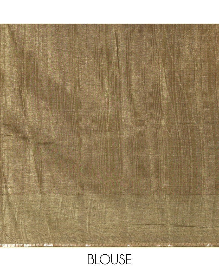 Mehendi green zari checked fancy tussar silk saree, zari striped border, plain pallu, and a matching blouse