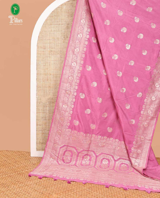 Onion pink neem zari butta dola silk saree with banaras border & rich pallu along with plain blouse