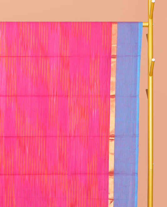 Pink Ikat Textured Chirala Cotton Saree, a Contrast Border, Self-Pallu, and a Contrast Blouse
