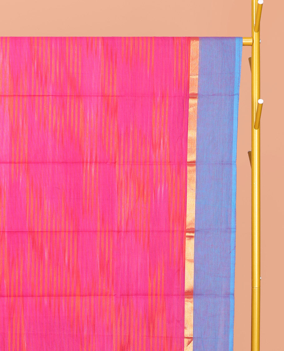 Pink Ikat Textured Chirala Cotton Saree, a Contrast Border, Self-Pallu, and a Contrast Blouse