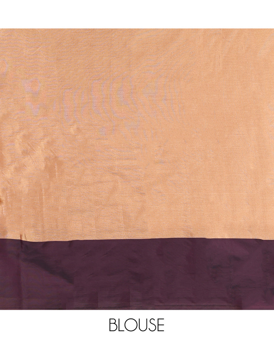 Orange Aarani Gift Saree, Subtly Woven with Zig-Zag Stripes on Its Body, Complemented by a Contrast Striped Border, Subtle Striped Pallu, and Paired with a Matching Blouse