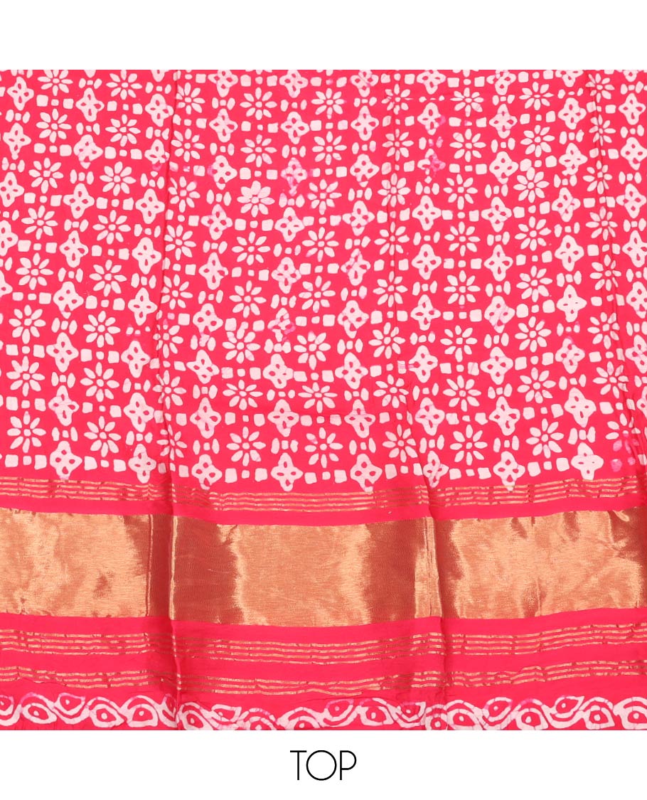 Pink Material Chudidar Set, Adorned with Batik Printed Chanderi Cotton Top, a Plain Cotton Bottom, and Paired with Batik Printed Chanderi Cotton Dupatta
