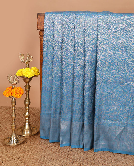 Blue zari brocade weaving design banaras soft silk saree with jacquard border & rich weaving pallu along with brocade blouse
