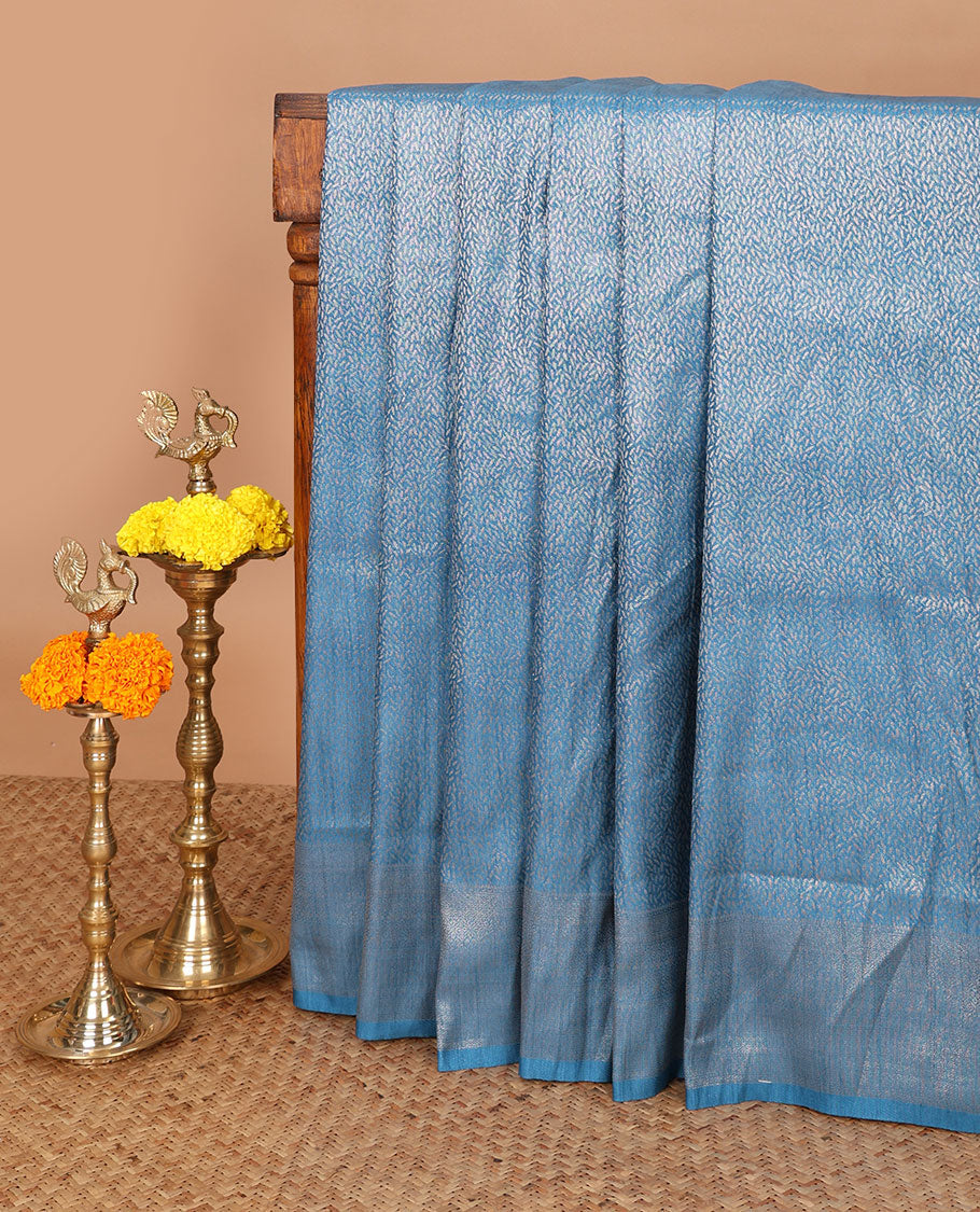 Blue zari brocade weaving design banaras soft silk saree with jacquard border & rich weaving pallu along with brocade blouse