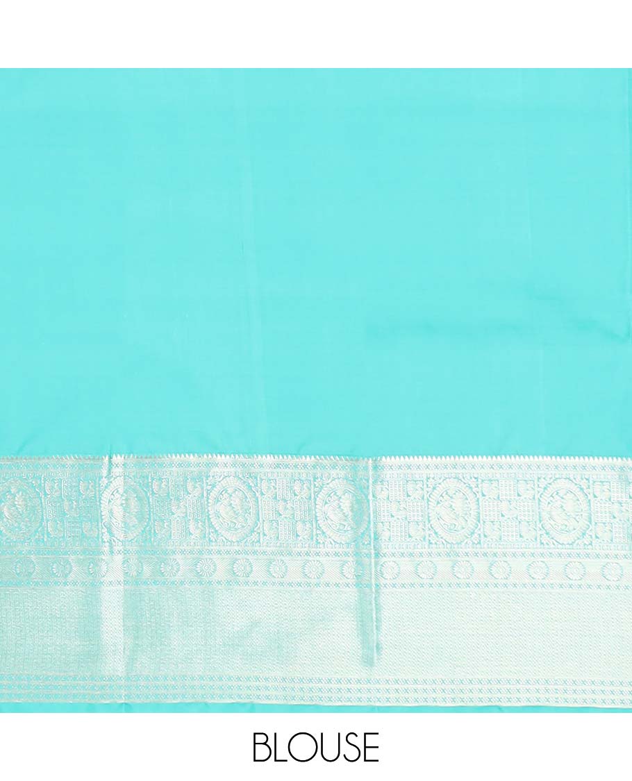 Blue round buttas vasundhara silk mix saree with self - zari design border & checked zari design pallu