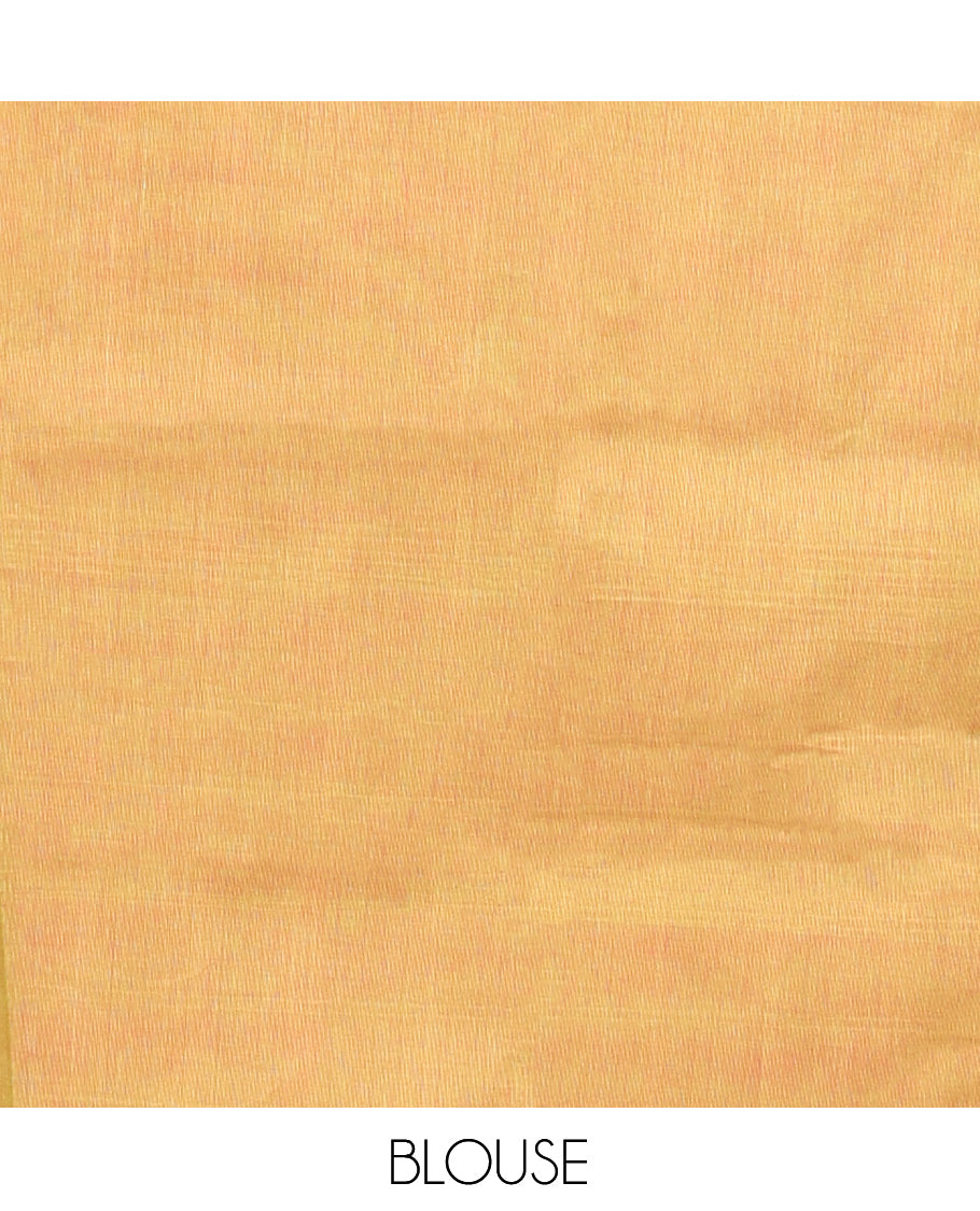Yellow Plain Chettinad Cotton Saree, Complemented by a Contrast Traditional Zari Design Border, Pallu of Stripes, and Paired with a Matching Blouse