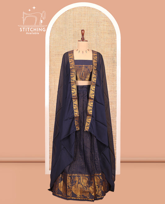 Navy Blue Sungudi Cotton Half-Saree