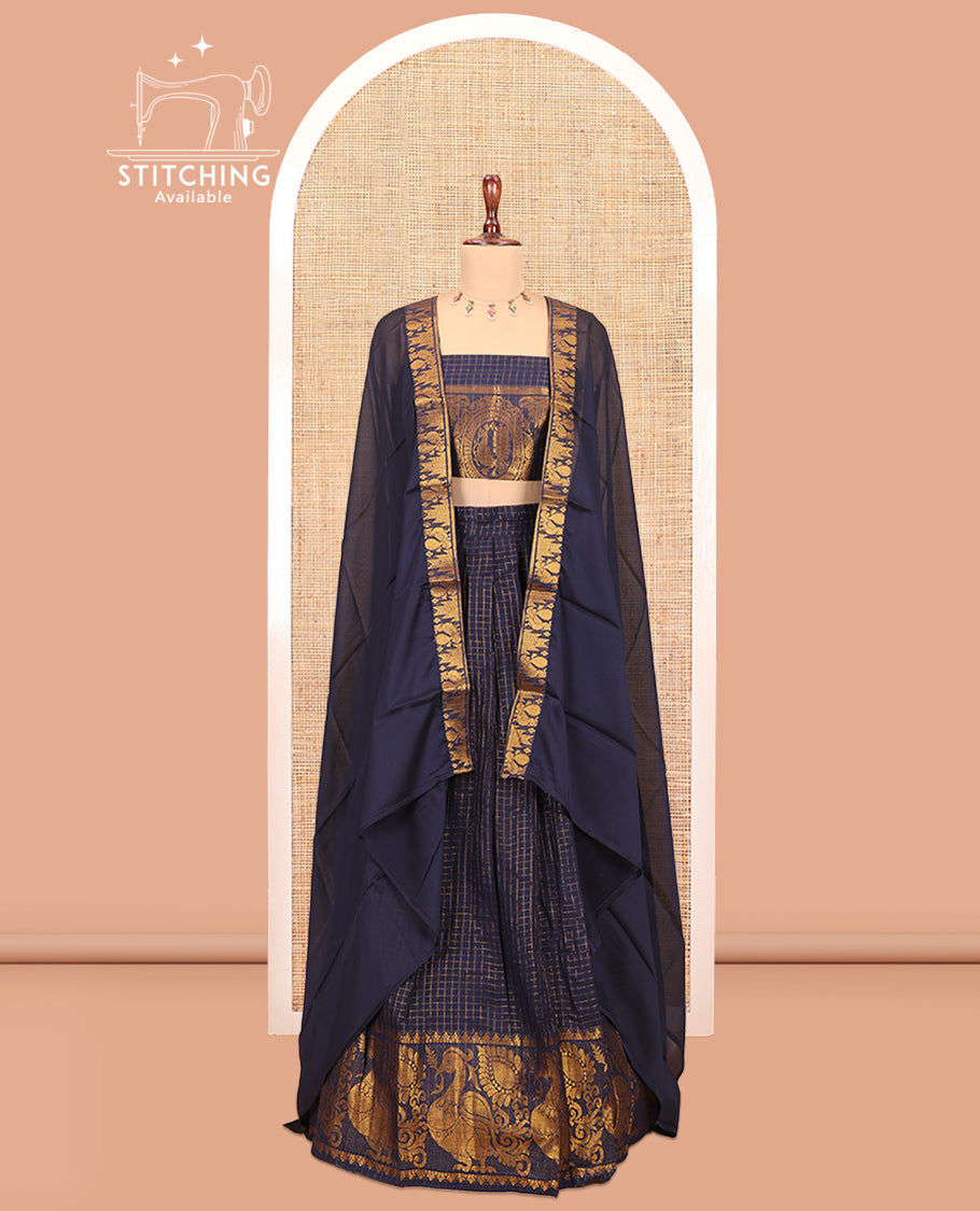 Navy Blue Sungudi Cotton Half-Saree