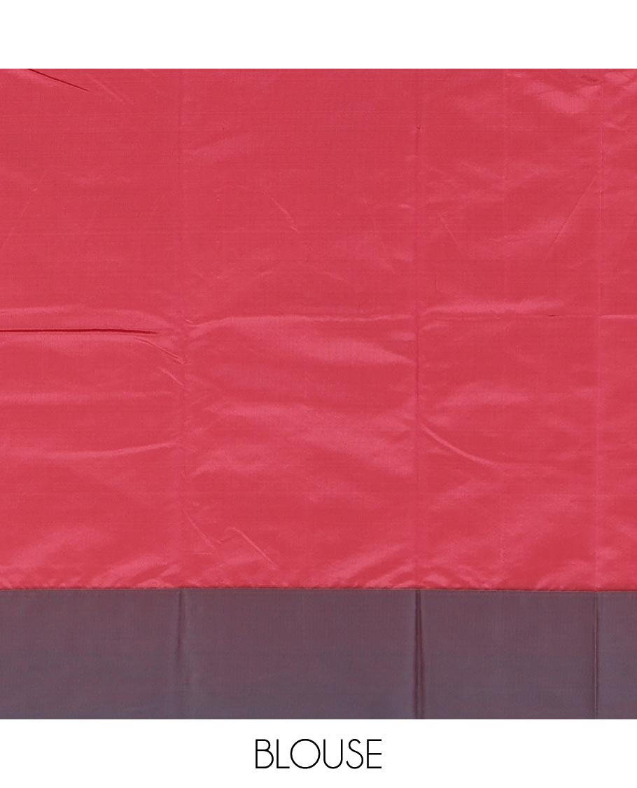 Pink butta silk cotton , contrast bawanchi border & thread weaving rich pallu with tussels