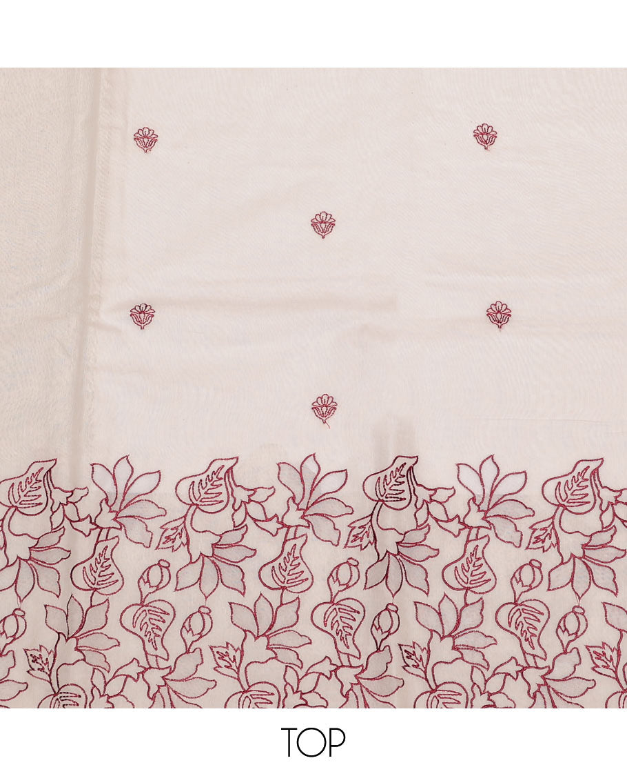 Cream-Maroon  Chanderi Material Chudidar Set