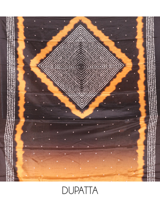 Mustard-Black Satin Crepe Material Chudidar Set