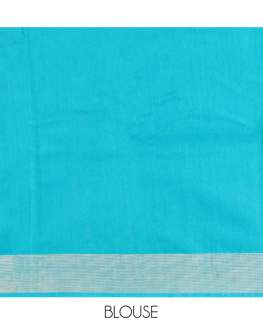 Blue Silk Cotton Saree, Woven with Floral Buttas, Highlighted by Self-Striped Border, Pallu of Floral Designs, and a Matching Blouse