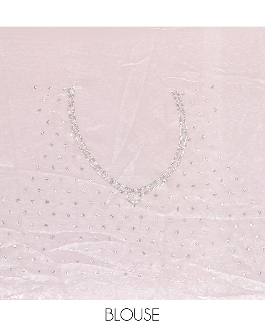 Dusky Lavender Fendi Chiffon Saree, Bead Embroidery, a Scalloped Border, a Matching Blouse