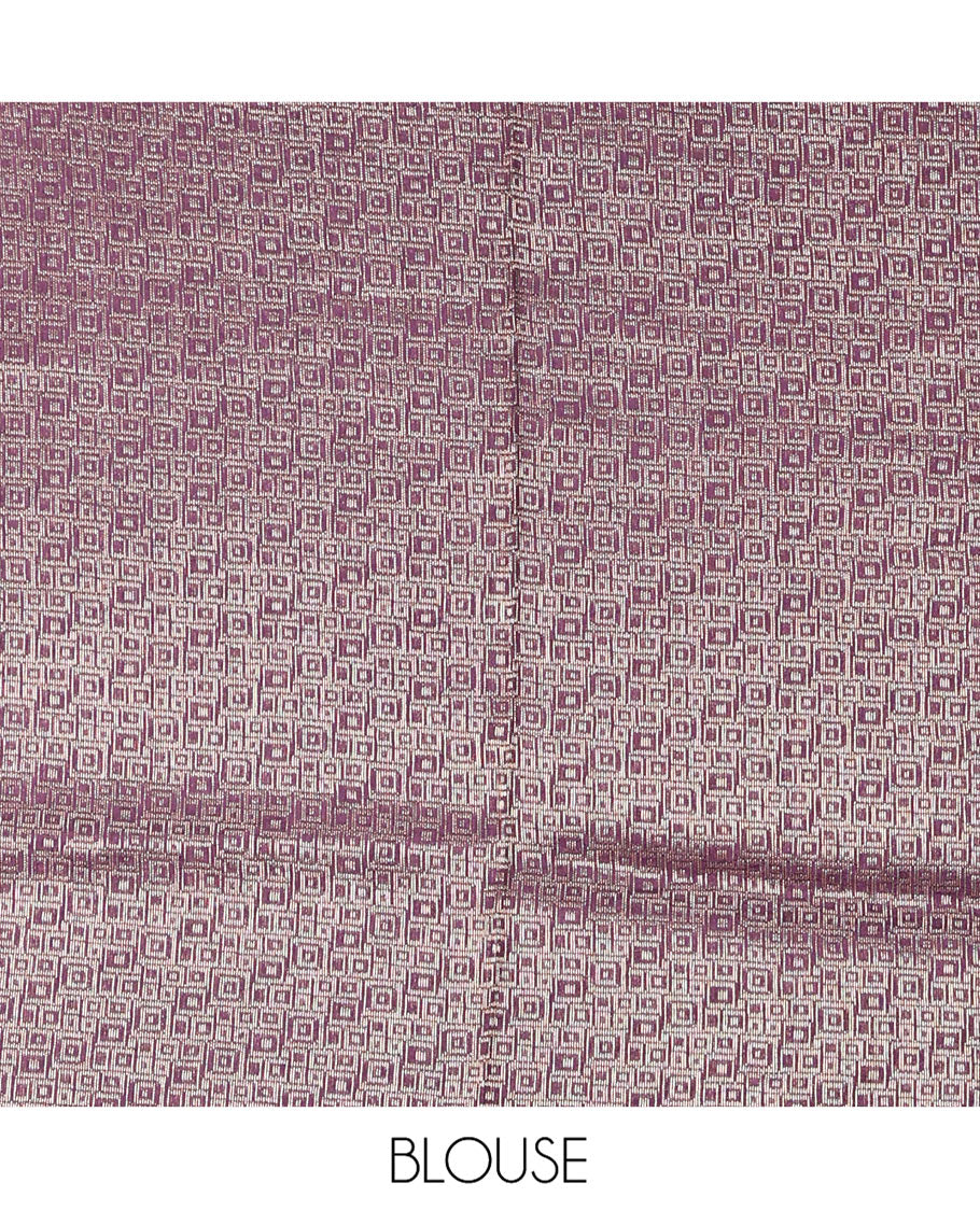 Borderless Purple Chanderi Cotton Saree, Steeped in the Richness of Zari Big Square Buttas All Over Its Body, Highlighted by Geometric Patterned Pallu and Paired with a Matching Brocade Blouse