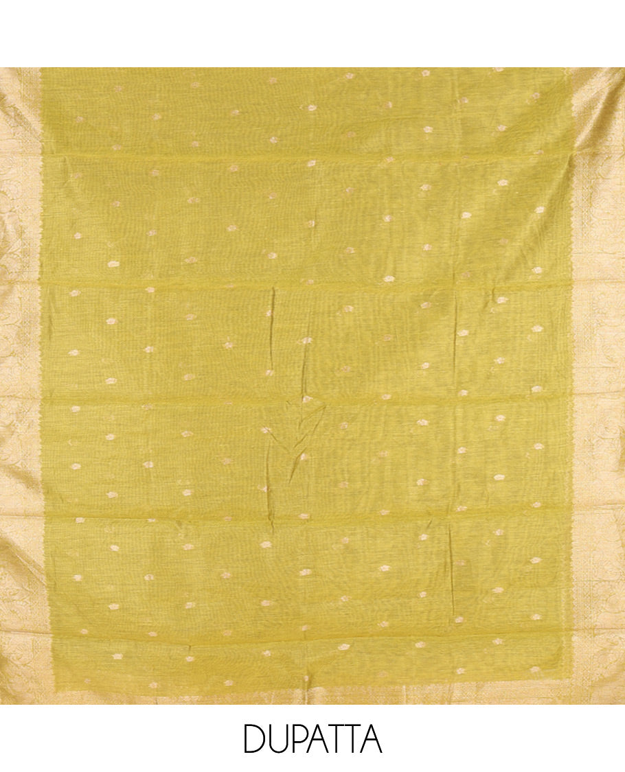 Chikku-Mehendi Green Shimmer Tissue Material Chudidar Set