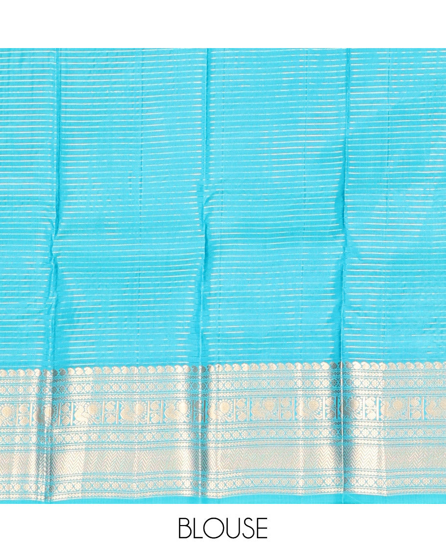 Blue Vasundhara Lite Silk Mix Saree, Richly Detailed with Zari Buttas and Zari Checks All Over Its Body, Highlighted by a Zari Border of Manga, Neli, Kamalam, Mayil, and Vanki Designs, Gleaming Intricately Designed Pallu, and Paired with a Matching Blouse