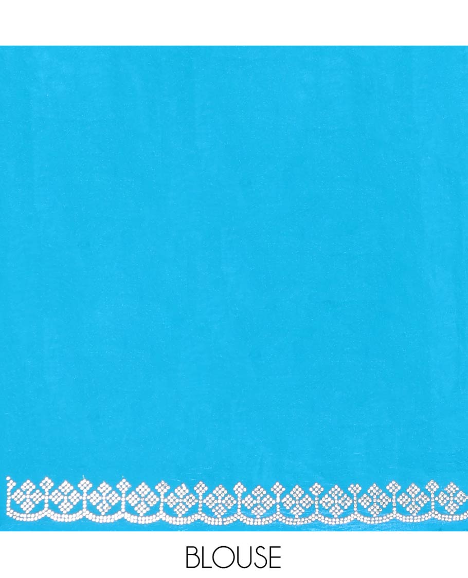 Blue Designer Saree, Finely Crafted with Camel Embroidered Buttas on Its Body, Subtle Scallop Stone Work Border, Self-Pallu of Camel Embroidery Buttas, and Paired with a Matching Blouse