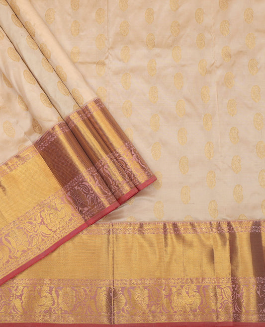 Off-White Pure Silk Navarathna Pavadai Material Set