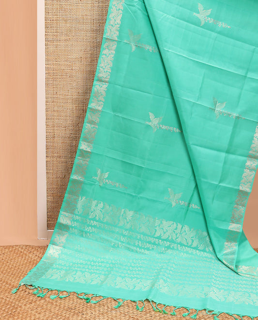 Sea blue all-over floral design mayuri soft silk saree with self floral design border