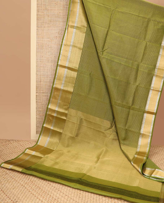 Green checked vasundhara elite silk saree with contrast traditinal zari design border & jaal design pallu