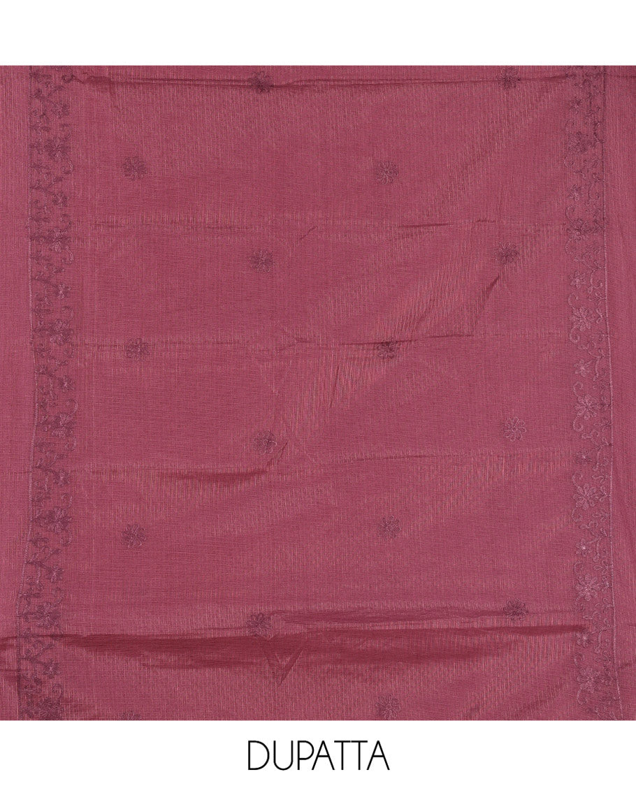 Light Wine Kota Chex Material Chudiddar, Floral Vine Embroidered Top, Santoon Bottom, Embroidered Dupatta