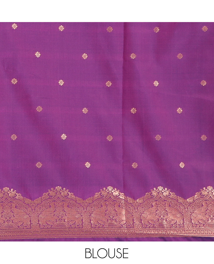 Purple Zari Buttas Soft Silk Saree, Animal Motif Zari Border, Grand Pallu, Matching Blouse