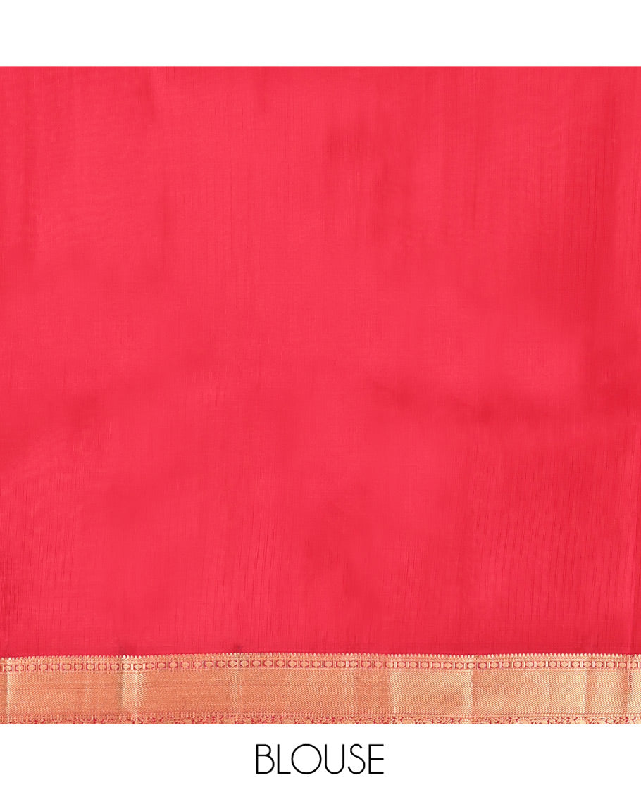 Red Vasundhara Silk Mix Saree, Decorated with Zari Buttas All Over Its Body, Highlighted by Zari Border of Rudraksham, Neli, Mayil, and Yaali Designs, Grand Pallu, and Paired with a Matching Blouse
