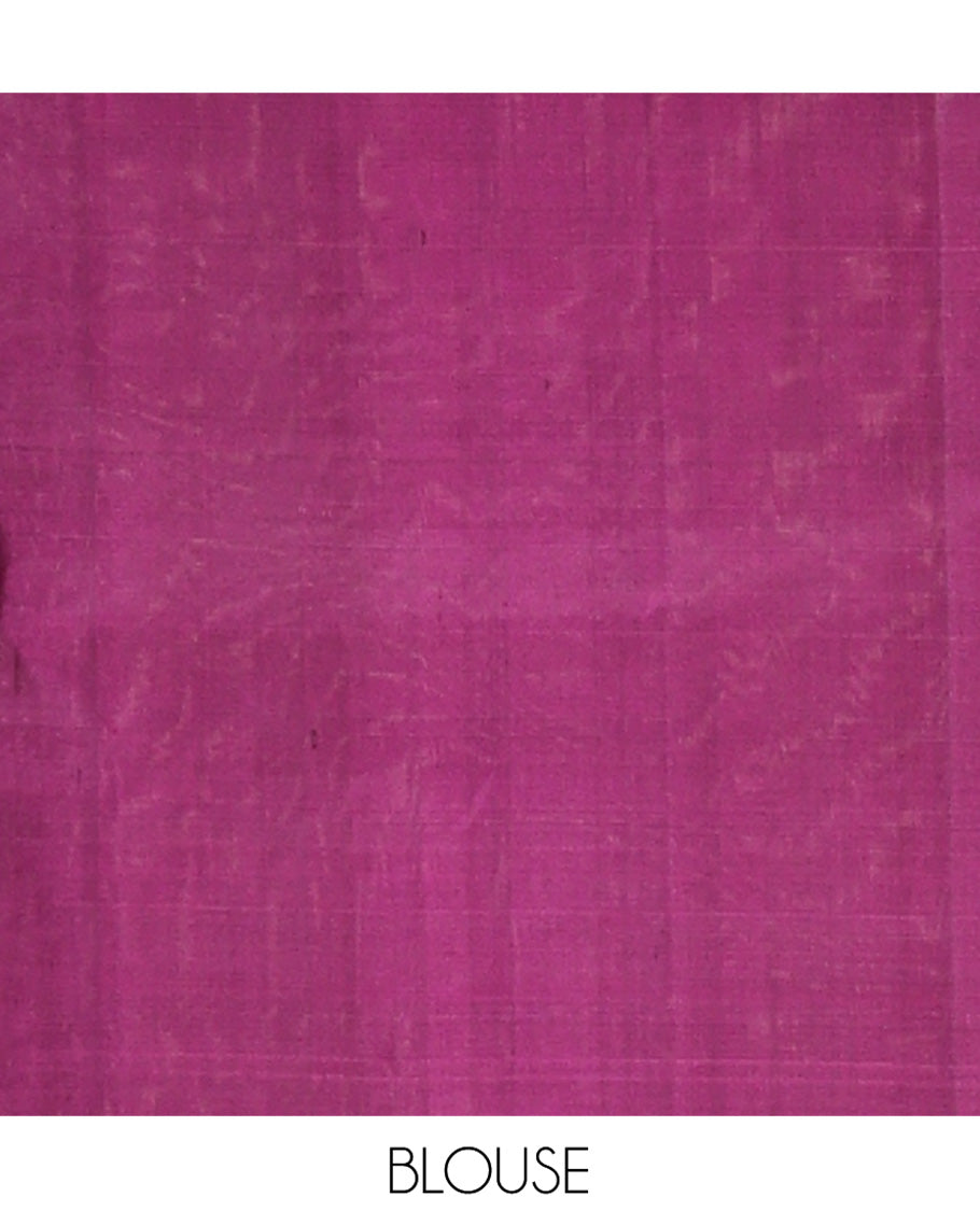 Yellow Mayuri Soft Silk Saree, Richly Detailed with Checks and Buttas All Over Its Body, Subtle Contrast Piping Border, Majestically Detailed Pallu of Leaf Designs, and Paired with a Contrast Blouse