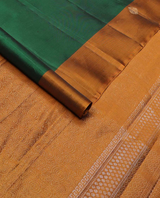 Green zari designs silk mix saree, contrast zari design border & pallu of scallop, Greek key, paisa & spiral designs