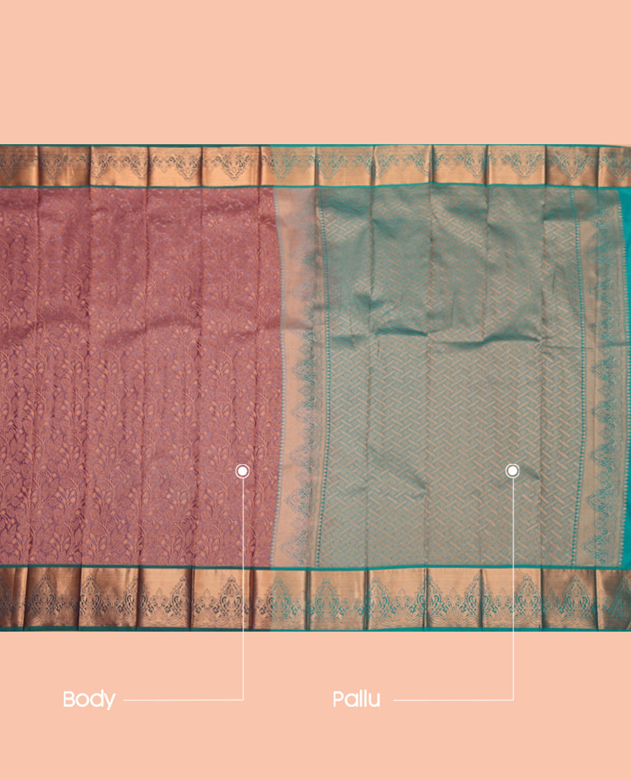 Pale Brown Budget Silk Saree, Decked Up with a Jacquard Design, Complemented by a Contrast Traditional Zari Border, Intricate Pallu, and Contrast Blouse