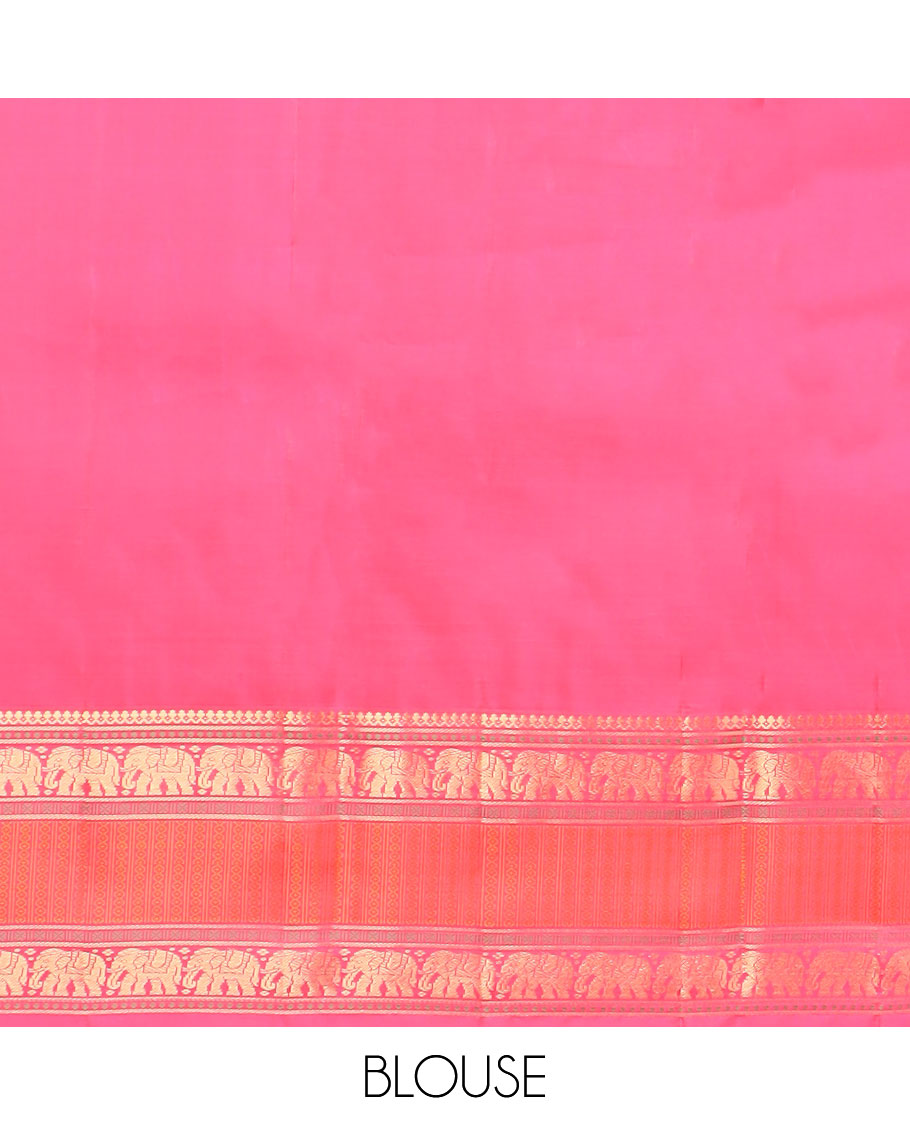 Sandal geometric design silk saree with contrast rettai pettu zari design border & zari design pallu