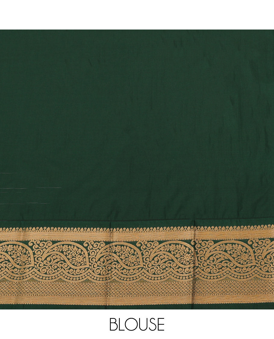 Blue Art Silk Pavadai Material Set, Decorated with Zari Butta Enclosed Checks All Over the Skirt, Complemented by a Contrast Paisley Zari Border, and Paired with a Contrast Blouse