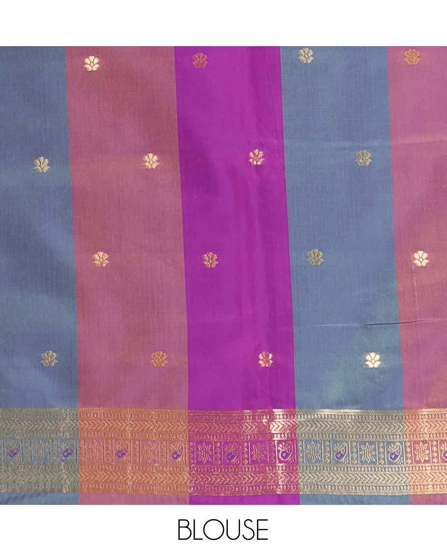Multi-Color Palum Pazhamum Checked Fancy Soft Silk Saree, Graced with Zari Buttas, a Zari Border, Rich Pallu, a Matching Blouse