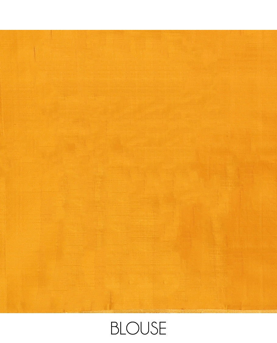 Yellow Parampara Silk Saree, Subtly Sparkled With Embossed Checked Texture On Its Body, Subtle Traditional Border, Geometric Patterned Pallu and Paired with a Matching Blouse