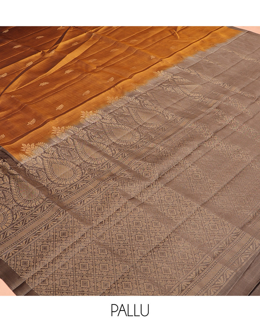 Mustard Mayuri Soft Silk Saree, Sparsely Woven with Buttas All Over the Body, Complemented by a Contrast Unique Design Border, Pallu of Jaal Designs, and Paired with a Contrast Blouse
