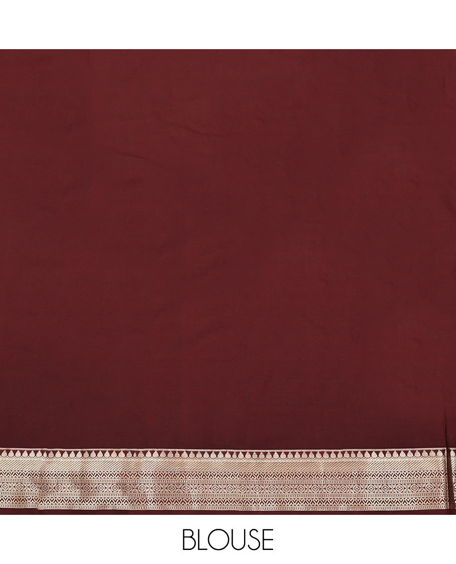 Orange Budget Silk Saree, Accentuated with Zari Buttas All Over Its Body, Complemented by a Contrast Traditional Zari Design Border, Intricately Designed Pallu, and Paired with a Contrast Blouse