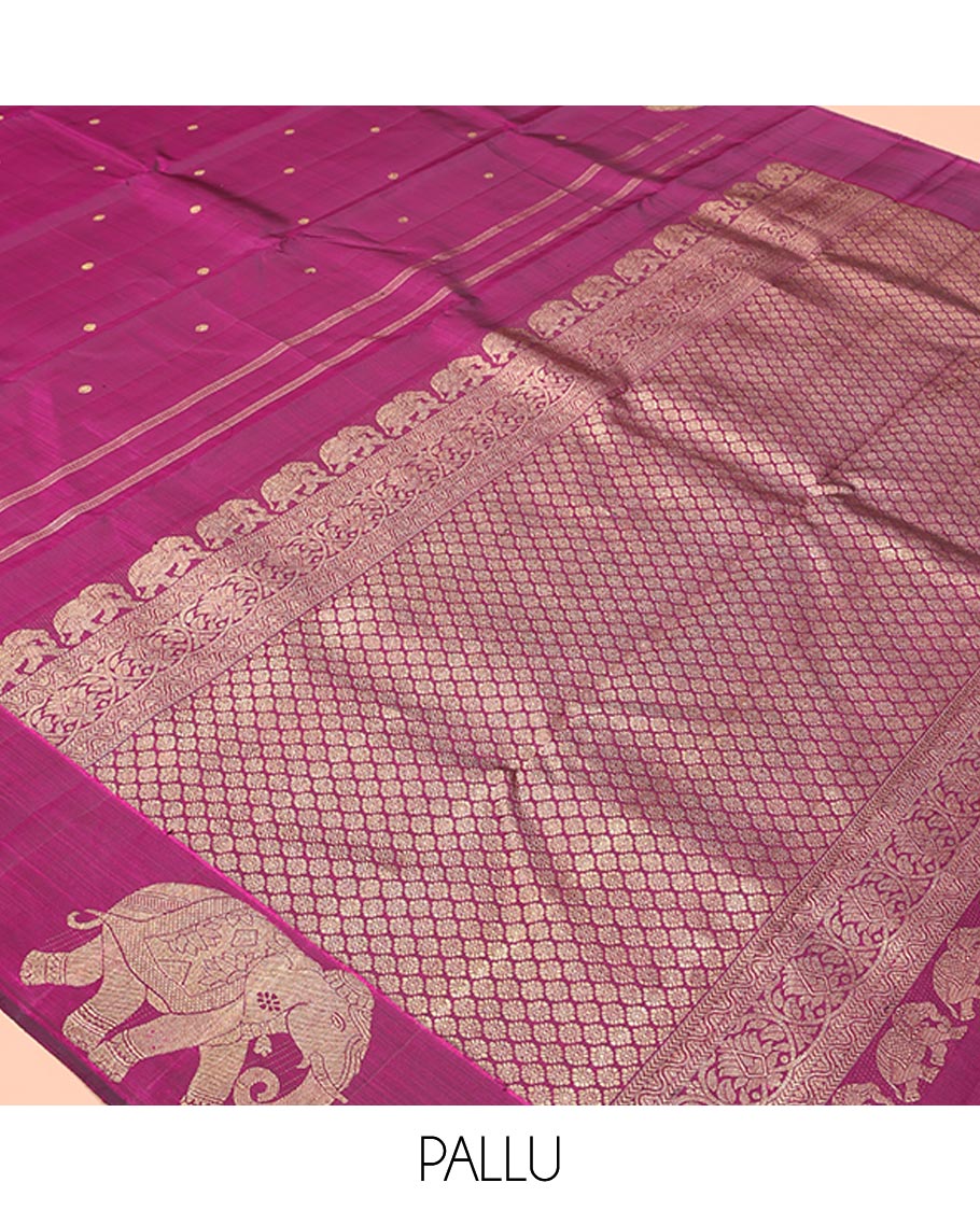 Borderless Purple Designer Silk Saree, Graced with Zari Buttas All Over Its Body, Highlighted by Elephant Motifs On Its Border, Grand Pallu and Paired with a Matching Blouse