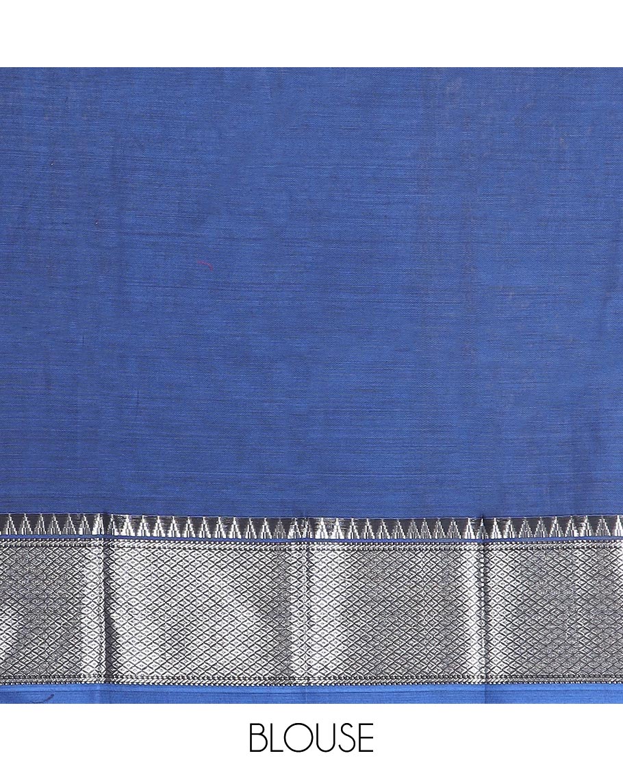 Dark blue cotton half saree with contrast zari design border, zari design blouse & plain, zari design border dhavani