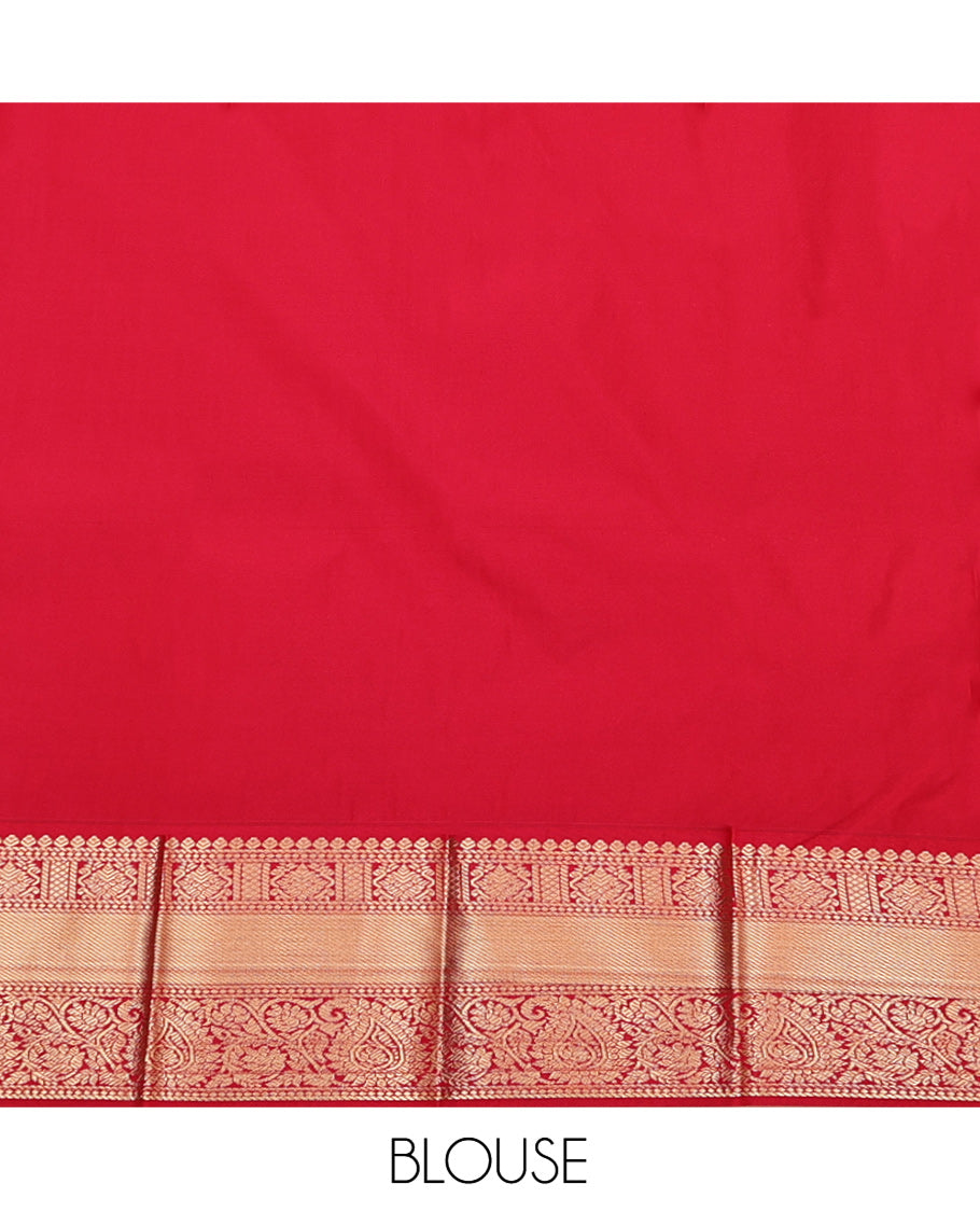 Blue Budget Silk Saree, Majestically Detailed with Zari Butta Enclosed Checks on Its Body, Complemented by a Contrast Traditional Zari Design Border, Intricately Designed Pallu, and Paired with a Contrast Blouse